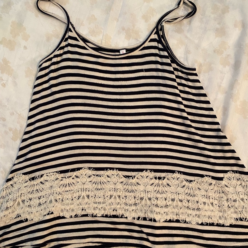 Junior’s Xhilaration Blue/Tan striped tank size M